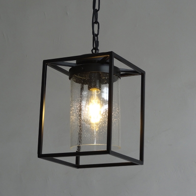 Traditional Style Ceiling Pendant 1 Lighting with Clear Glass Rectangle Shade in Black for Warehouse