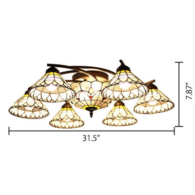 31.4 Inches Wide 8 Lights Downlight Ceiling Fan Ceiling Light in Tiffany Style