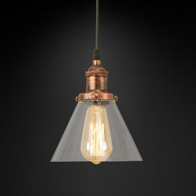 Industrial Style Ceiling Pendant 1 Light Cone Shape Clear Glass LED Lighting