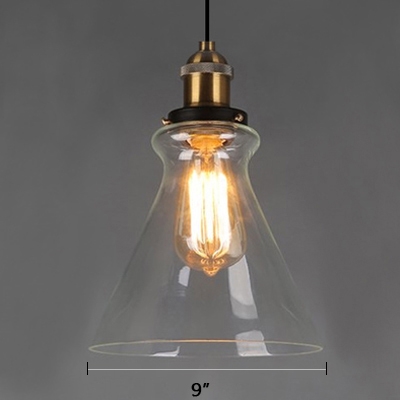 Industrial Style Single Pendant Light Clear Glass Cone Shade in Brass for Kitchen Restaurant 