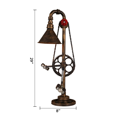 Bronze Finish Pulley Table Lamp in Cone Shade Industrial Retro Style Bicycle Design Single Light Desk Lamp