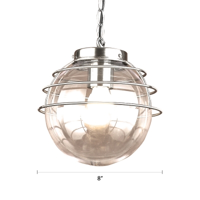Simple Modern Global Hanging Light with Clear Glass Shade 1 Head Indoor Lighting Fixture in Chrome/Black