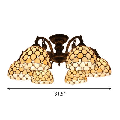 Yellow Beads Accented Dome Shade Semi Flush Mount Ceiling Light for Living Room 2 Designs for Option