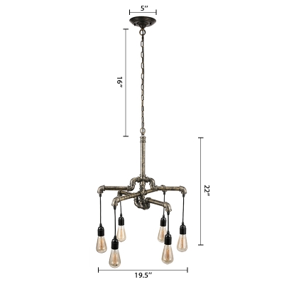 3 Tier Suspender Chandelier in Antique Brass Industrial Wrought Iron 6 Light Pipe Hanging Pendant Light