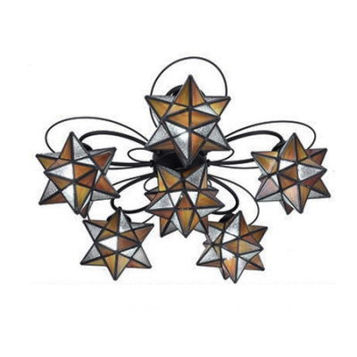 5+1/8+1 Lights Yellow Star Shaped Shade Ceiling Light in Casual Style for Kids Room Restaurant
