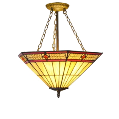 Elegant Patterned Simple Inverted Hanging Light with Tiffany Art Glass Shade