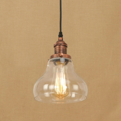 Industrial Ceiling Pendant 1 Light with Clear Glass Cucurbit Shade in Rust for Kitchen Warehouse