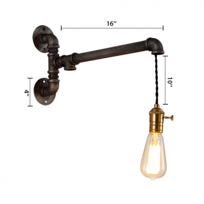 Industrial Pipe Single Light LED Wall Lamp in Dark Bronze for Pathway Stairs Restaurant