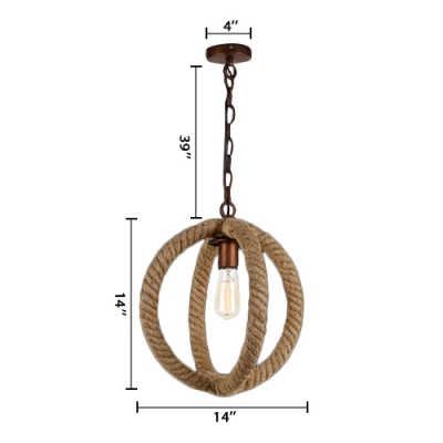 Retro Single Orb Pendant Light with Hemp Rope Indoor Accent Lights for Restaurant Cafe Bar Counter