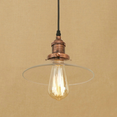 Rust Saucer Shade Ceiling Pendant Single Light Clear Glass in Industrial Style for Stairs Hallway