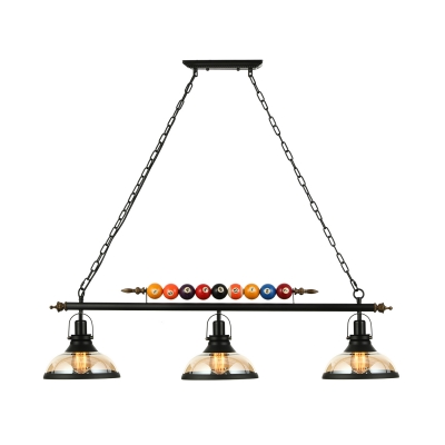 Industrial 3 Light Island Pendant with Clear Glass Shade in Black Billiard Ball Decorative Chandelier