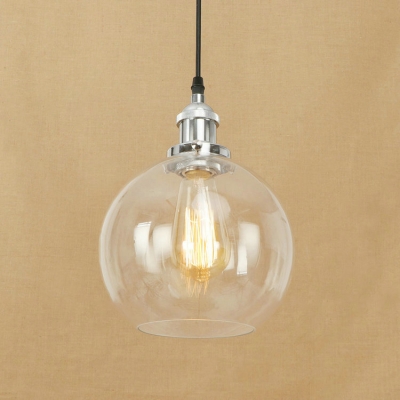 Industrial Spherical Hanging Pendant with Clear Glass Shade 1 Light Indoor Lighting Fixture in Chrome/Bronze