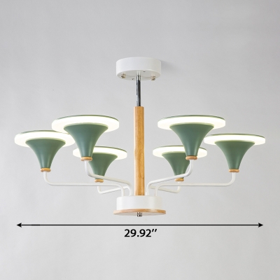 Macaroon Nordic Style 6 Light/8 Light LED Chandelier in Green 42/56W 4500K Neutral Light Metal Cone LED Pendant Chandelier for Living Room Dining Room