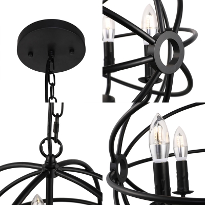 Matte Black Vintage Style 4 Light Globe Cage LED Chandelier