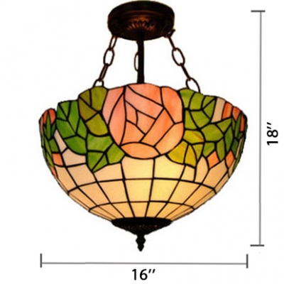 Tiffany Style 2/3-Light Inverted Pendant Lamp with Pink Rose Pattern Glass Shade, 12