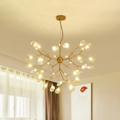 Clear Glass LED Firefly Chandelier 27/36/45 Light Height Adjustable Brass Heracleum Chandeliers for Living Room Bedroom Restaurant 3 Sizes for Option