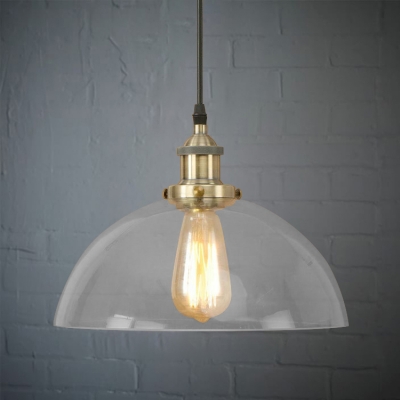 Industrial Style Dome Suspension Clear Glass Single Pendant Light in Chrome/Bronze for Restaurant