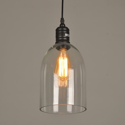 Industrial Style Mini Hanging Pendant 1 Light with Clear Glass Cylindrical Shade in Black for Bar Cafe
