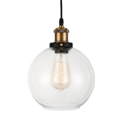 Industrial Style Orb Hanging Light Clear Glass Single Head Drop Ceiling Lighting in Bronze for Kitchen