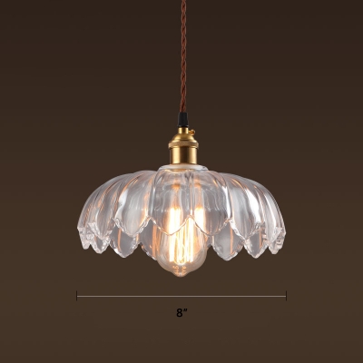 Modern Ceiling Pendant 1 Light with Clear Glass Floral Shade in Brass for Cafe Dining Room Kitchen