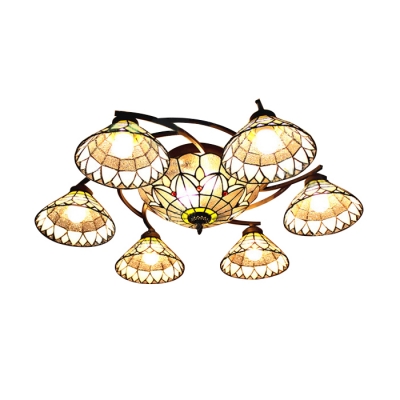 31.4 Inches Wide 8 Lights Downlight Ceiling Fan Ceiling Light in Tiffany Style