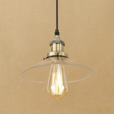 Clear Glass Hanging Pendant 1 Light Saucer Shade in Industrial Style for Hallway Cafe Restaurant