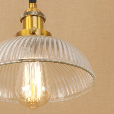 Industrial Semicircle Pendant Light Ribbed Glass 1 Bulb Drop Light in Brass/Copper for Dining Room