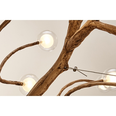 Modern Height Adjustable Wood Branching Chandelier 24/36/48W LED 8/12/16 Light Glass Globe Chandelier for Living Room Restaurant Bar Bulb Included