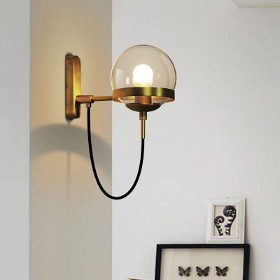 Retro Antique Brass 1-Light Wall Sconce in Globe Shade Decorative Wall Light for Hallway Foyer Restaurant