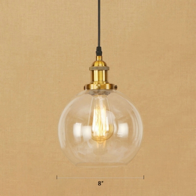 Brass/Copper Finish Ball Suspension Vintage 1 Light Ceiling Pendant with Clear Glass for Clothes Stores
