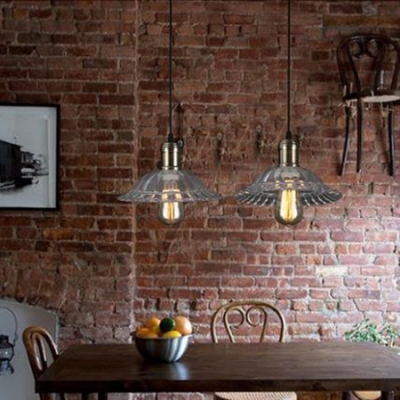 Vintage Style Pendant 1 Light with Shallow Round Flared Glass Shade in Bronze for Warehouse Restaurant