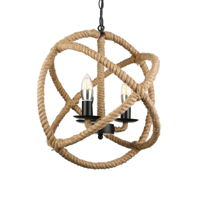 3 Light Twine Ceiling Lamp Rope Globe LED Chandelier 16'' Wide