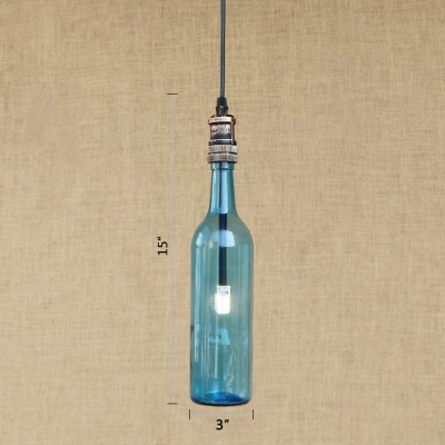 Clear/Blue/Amber/Gray Glass Bottle Shade Antique Bronze Finish Metal Pipe Bar Pendant