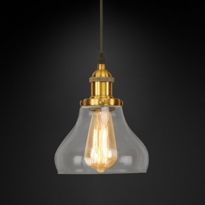 Industrial Style Single Pendant Lamp with Clear Glass Cucurbit Shade for Dining Room