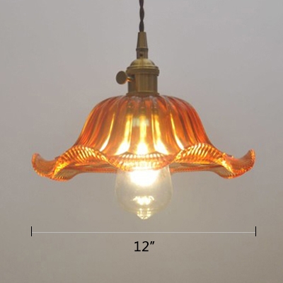 Radial Shade Yellow Glass Pendant 1 Light LED in Industrial Style for Clothes Stores Restaurant