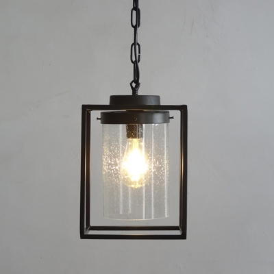 Traditional Style Ceiling Pendant 1 Lighting with Clear Glass Rectangle Shade in Black for Warehouse