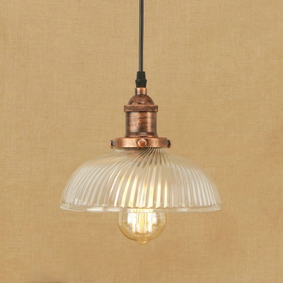 Rust Finish Dome Suspended Light Vintage Style Swirl Glass 1 Head Hanging Pendant for Hallway Foyer
