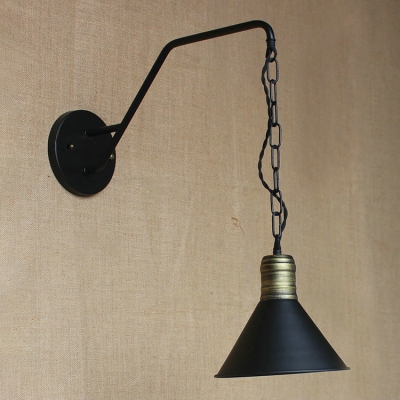 1 Bulb Cone Suspender Wall Light Loft Style Metal Wall Sconce in Bronze with Chain