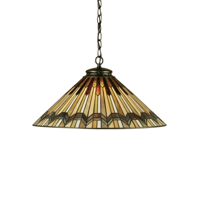 1 Light Conical Hanging Light Tiffany Style Mission Stained Glass Suspended Light in Bronze