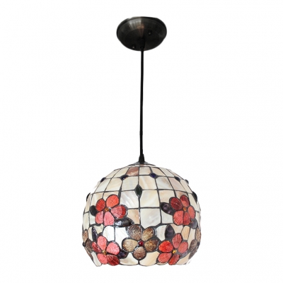 Shelly Pendant Light Tiffany Style Stained Glass 1 Light Lighting Fixture in Beige