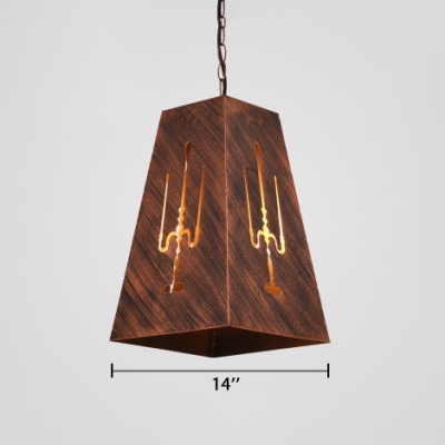 Aged Iron Trapezoid Hanging Lamp Industrial Wire Powered Suspension Light for Coffee Shop
