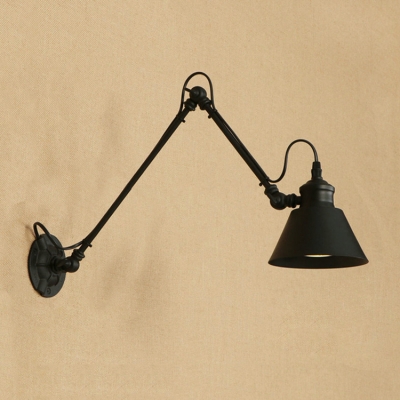 Black Finish Adjustable Arm Sconce Light Industrial Steel Single Light for Study Room