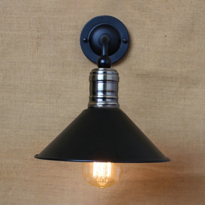 Chrome Finish Cone Wall Light Retro Style Iron Single Bulb Sconce Lighting for Foyer
