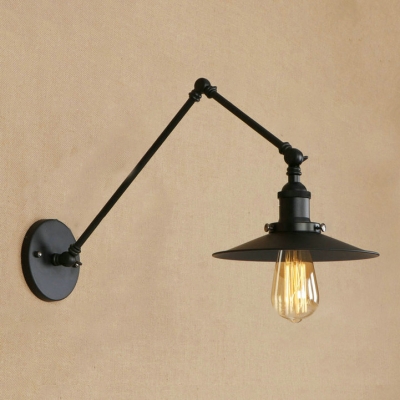 Conical Wall Sconce Industrial Metal 1 Light Wall Light with Swing Arm in Black
