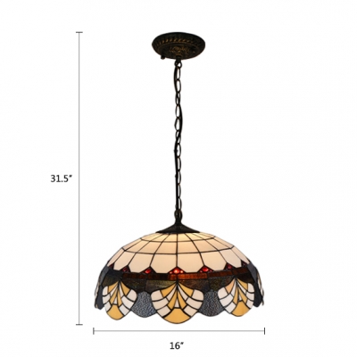 Dome Suspended Lamp Tiffany Traditional Glass 1 Light Suspended Light in Multi Color