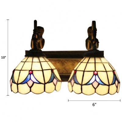 Dome Wall Light Tiffany Stained Glass 2 Heads Decorative Lighting Fixture for Coffee Shop