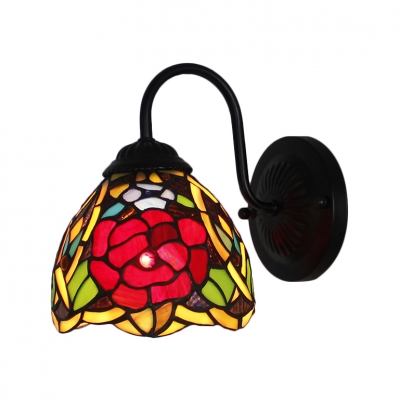 

Floral Wall Lamp Traditional Tiffany Style Stained Glass Wall Sconce in Multicolor for Staircase, HL491170