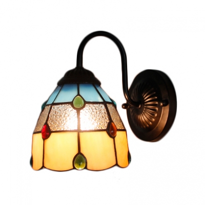 Geometric Wall Lamp Tiffany Style Stained Glass Wall Sconce in Multicolor for Staircase