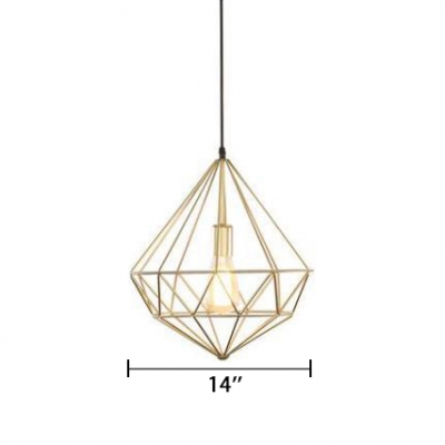 Gold Open Bulb Drop Light Retro Style Steel Suspension Light with Diamond Metal Frame