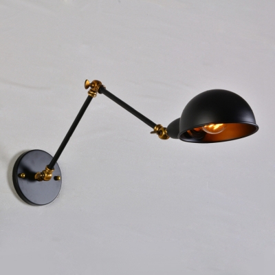 Industrial Semicircle Wall Lighting Adjustable Iron Single Bulb Wall Light Fixture in Black